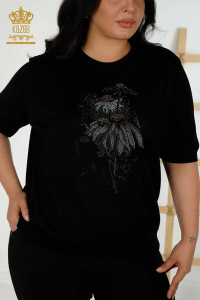 تريكو نسائي - بنمط مورد - أسود - 16963 | كازي - 2