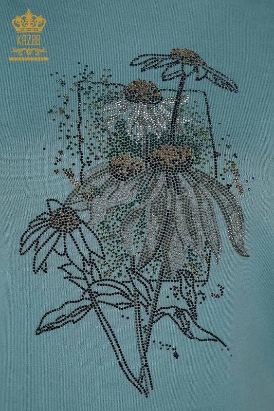 ملابس تريكو نسائية بالجملة - كنزة - بنقشة زهور - نعناع - 16963 | كازي