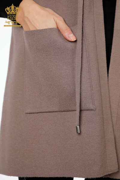تريكو نسائي بالجملة جيب مفصل زهرة ملونة مطرزة - 16812 | كازي - Thumbnail
