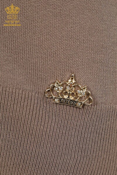 كنزة تريكو نسائية بالجملة - بياقة مدورة - أساسية - بني مينك - 11122 | كازي - 4