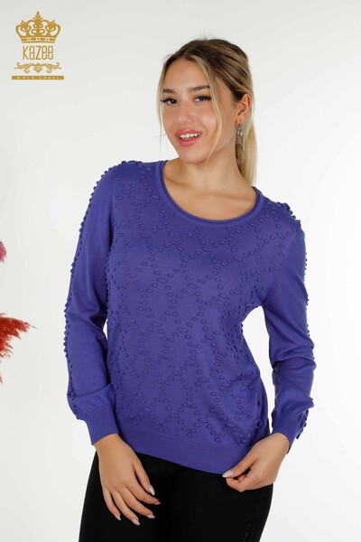 سترة نسائية تريكو نسائية برقبة دائرية بنفسجي - 16740 | kazee - Kazee