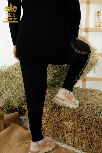 بدلة رياضية نسائية - بنمط جلد الفهد - أسود - 16521 | كازي - Thumbnail