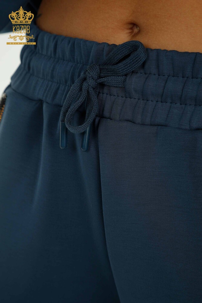 طقم رياضي ثلاثي للنساء بالجملة بغطاء للرأس نيلي - 17616 | كازي - 11