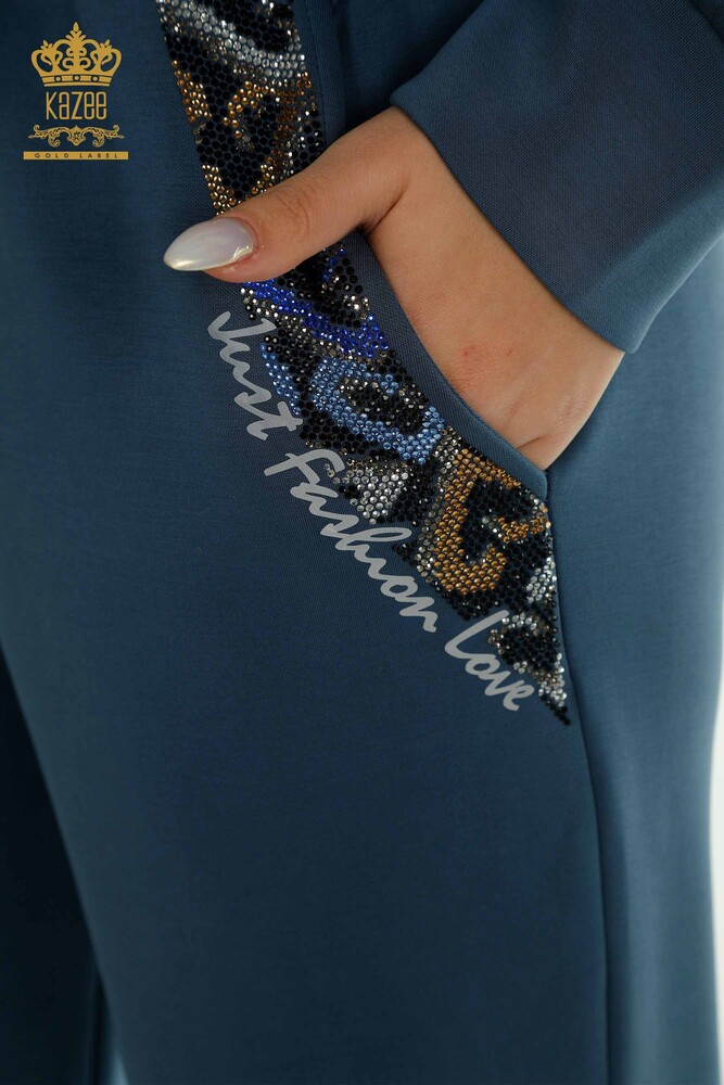 طقم رياضي ثلاثي للنساء بالجملة بغطاء للرأس نيلي - 17616 | كازي - 12