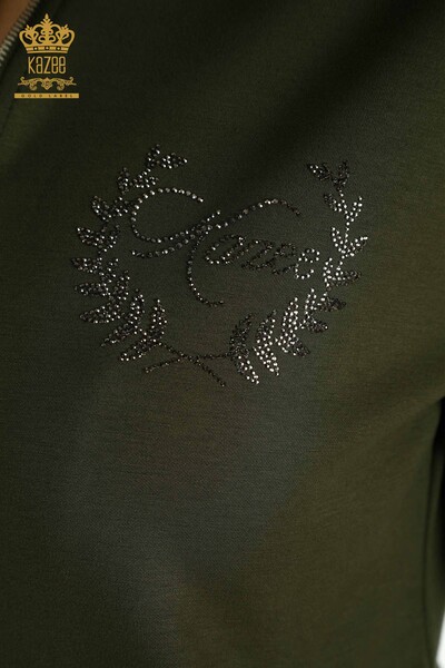 طقم رياضي نسائي بالجملة بسحاب كاكي - 17636 | كازي - 6