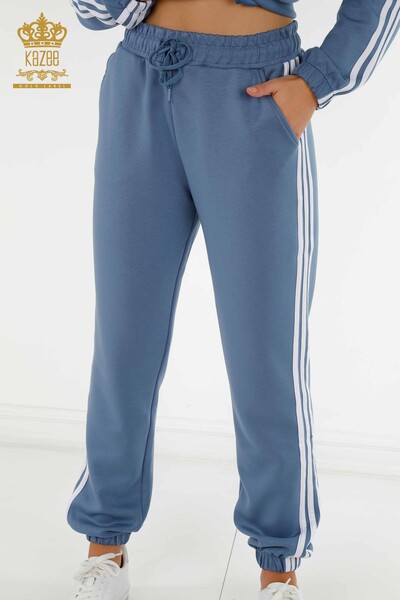 طقم رياضي نسائي بالجملة، مخطط، مقنع، نيلي أبيض - 17567 | كازي - 11