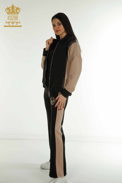 طقم رياضي ثلاثي نسائي بالجملة بغطاء للرأس أسود - 17617 | كازي - Kazee