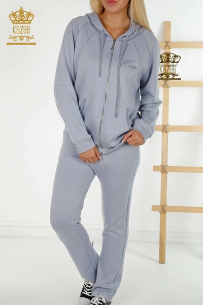 طقم رياضي نسائي بالجملة بسحاب أزرق - 20415 | كازي - 4