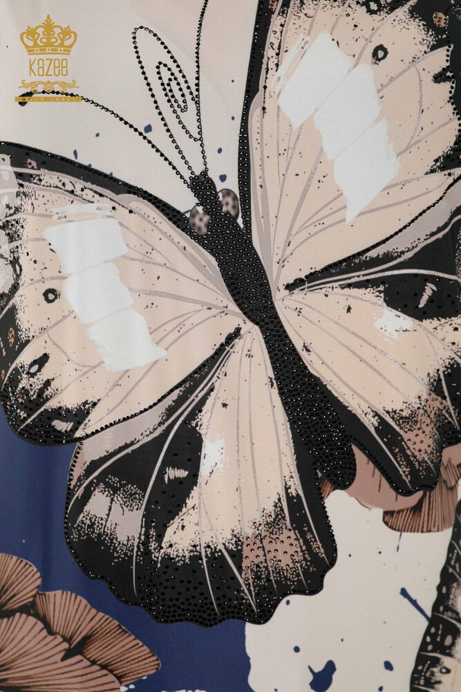 بلوزة حريمي بالجملة - نمط الفراشة - بيج - 77900 | كازي - 3