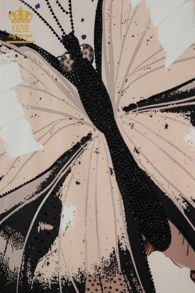 بلوزة حريمي بالجملة - نمط الفراشة - بيج - 77900 | كازي - 4