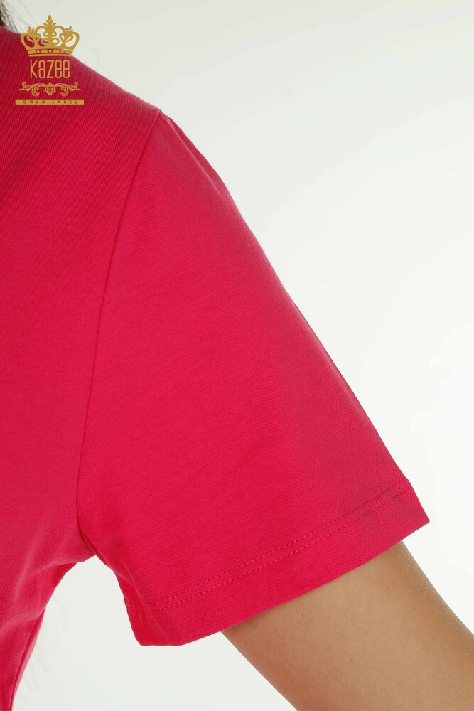 بلوزة نسائية بالجملة كم قصير فوشيا - 79561 | كازي - 4