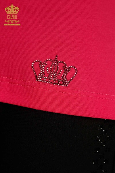 بلوزة نسائية بالجملة كم قصير فوشيا - 79563 | كازي - 5