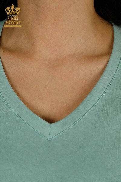 بلوزة نسائية بالجملة كم قصير نعناع - 79561 | كازي - 3