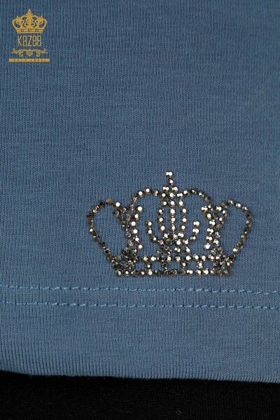 بلوزة نسائية بالجملة كم قصير نيلي - 79561 | كازي - 5