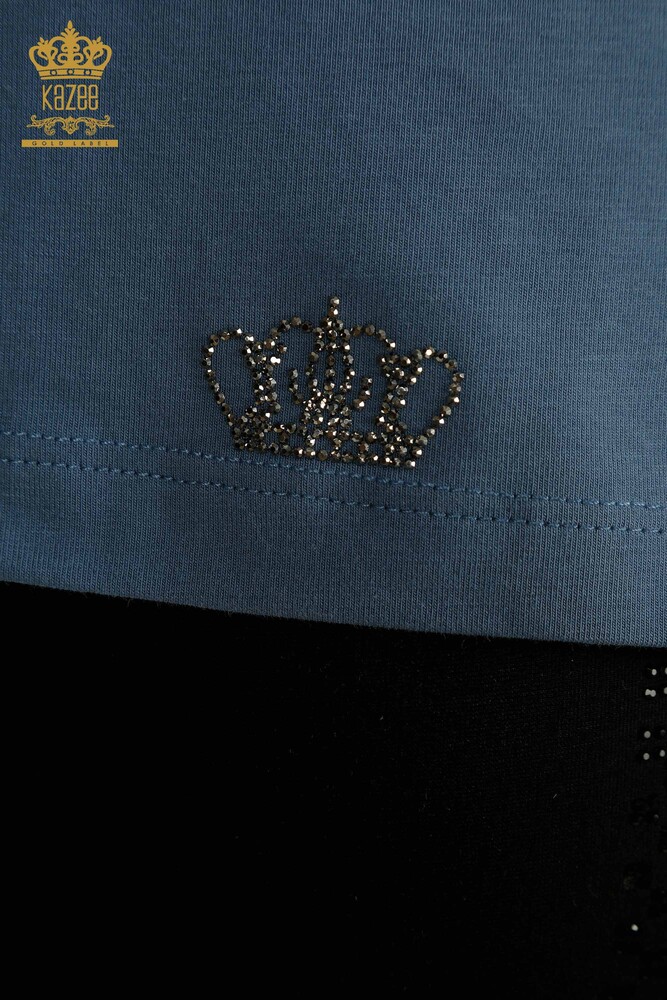 بلوزة نسائية بالجملة كم قصير نيلي - 79563 | كازي - 5