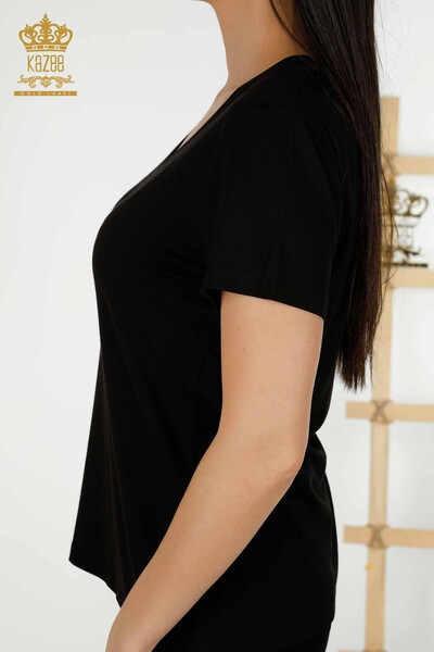 بلوزة نسائية بالجملة - قبة V - أسود - 79179 | كازي - 6
