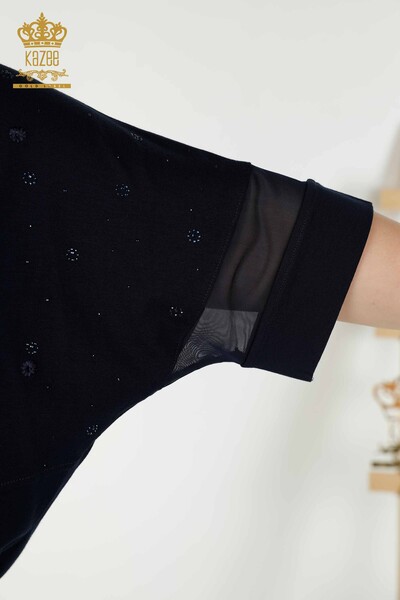 بلوزة نسائية بالجملة - نمط الأزهار - كحلي - 79087 | كازي - 6