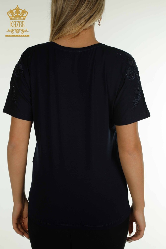 بلوزة نسائية - بنمط مورد - كحلي - 79093 | كازي - 6