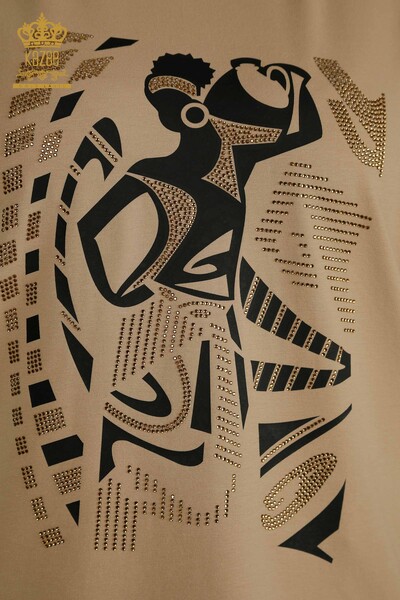 بلوزة نسائية منقوشة بيج بالجملة - 79861 | كازي - 3