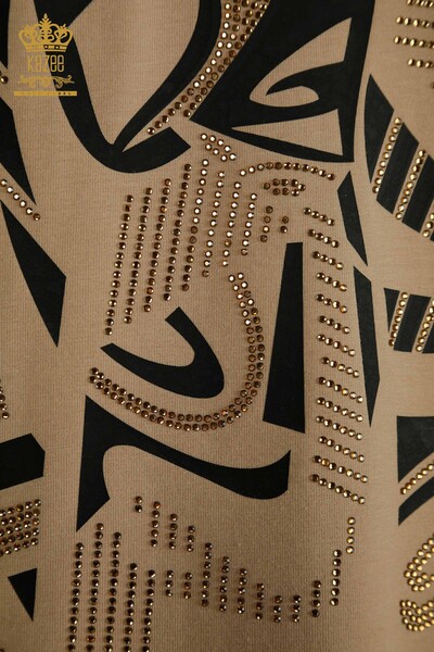 بلوزة نسائية منقوشة بيج بالجملة - 79861 | كازي - 4