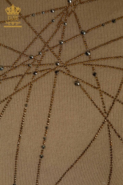 الجملة سترة تريكو نسائية بياقة عالية بيج - 30454 | كازي - 3