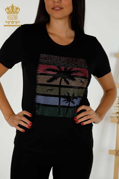 بلوزة حريمي مزخرفة اسود - 79279 | كازي - 2