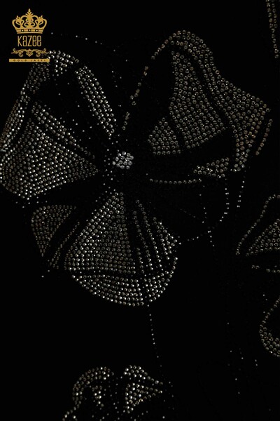 بلوزة حريمي بالجملة - نقش الأزهار - أسود - 79290 | كازي - Thumbnail