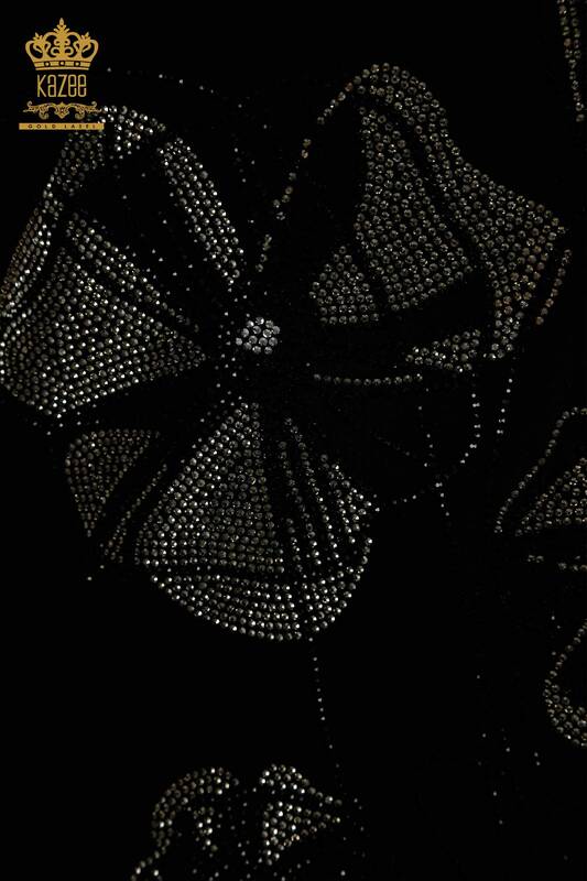 بلوزة حريمي بالجملة - نقش الأزهار - أسود - 79290 | كازي