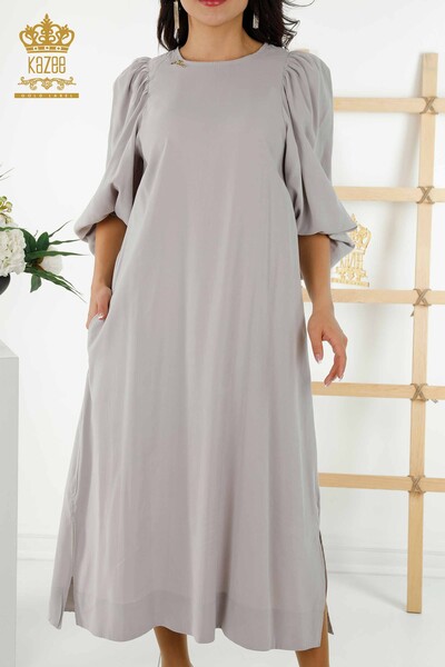 فستان نسائي بالجملة - كم بالون - بيج - 20329 | كازي - Thumbnail
