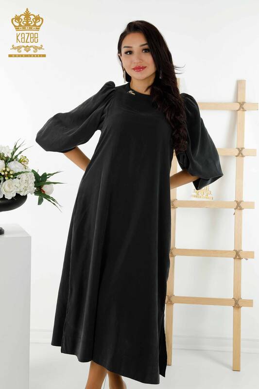 فستان نسائي بالجملة - كم بالون - أسود - 20329 | كازي