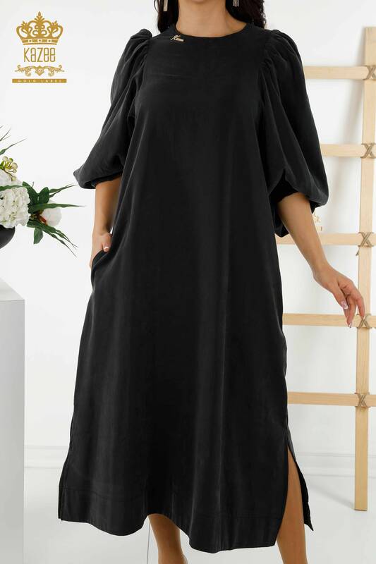 فستان نسائي بالجملة - كم بالون - أسود - 20329 | كازي