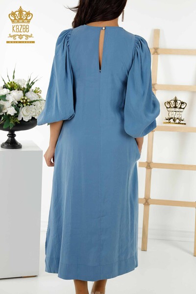 فستان نسائي بالجملة - كم بالون - أزرق - 20329 | كازي - Thumbnail
