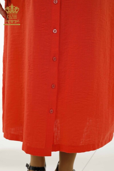 فستان نسائي بالجملة - مفصل بأزرار - برتقالي - 20383 | كازي - Thumbnail