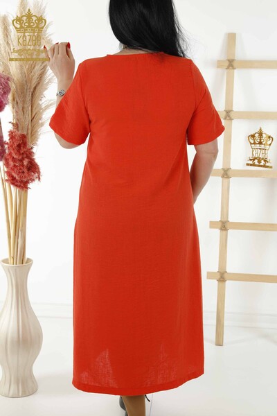 فستان نسائي بالجملة - مفصل بأزرار - برتقالي - 20383 | كازي - Thumbnail