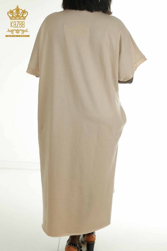 فستان نسائي مطرز بالخرز بيج - 2402-231001 | اس اند ام