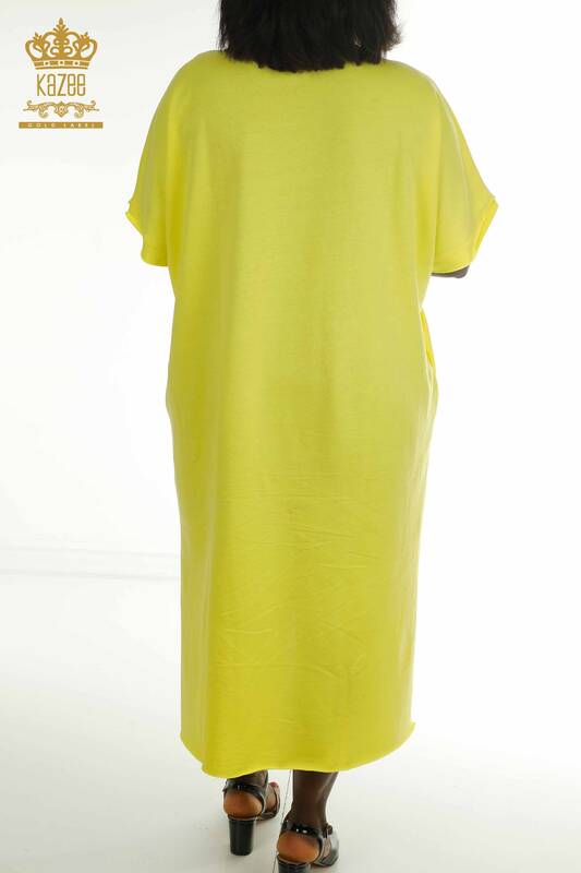 فستان نسائي بالجملة مطرز أصفر - 2402-231001 | اس اند ام