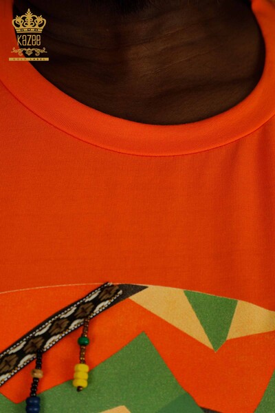 فستان نسائي بالجملة مطرز برتقالي - 2402-231001 | اس اند ام - Thumbnail