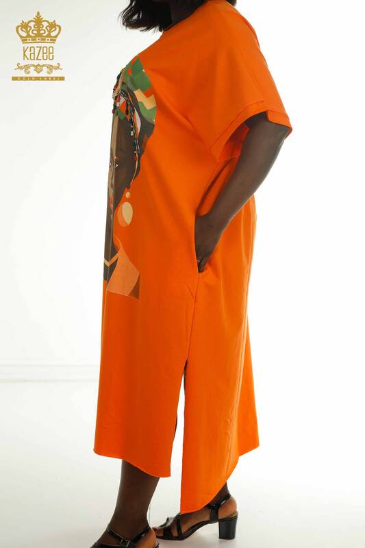 فستان نسائي بالجملة مطرز برتقالي - 2402-231001 | اس اند ام