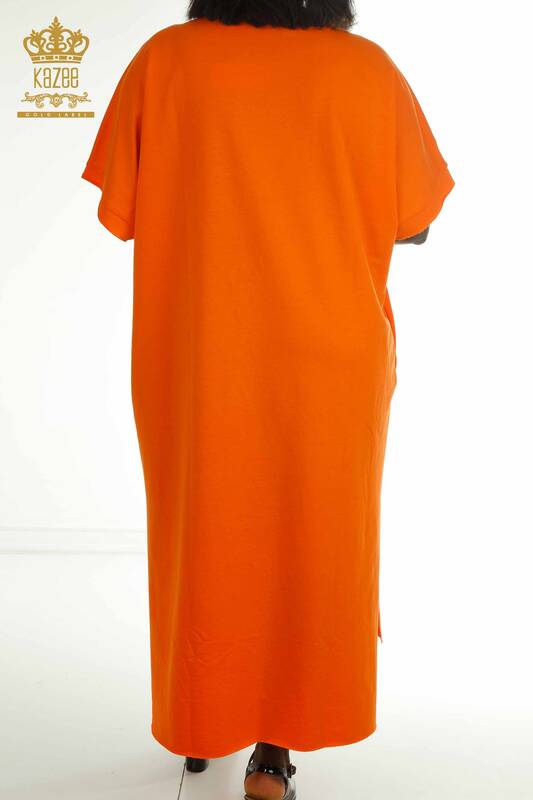 فستان نسائي بالجملة مطرز برتقالي - 2402-231001 | اس اند ام