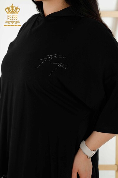 فستان نسائي بالجملة - نمط قطة - مقنع - أسود - 20330 | كازي - Thumbnail
