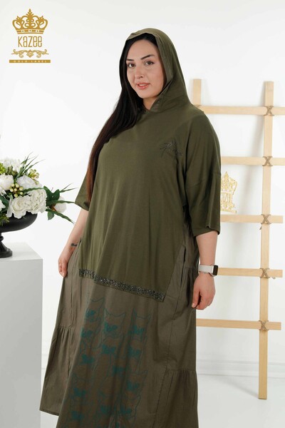 فستان نسائي بالجملة - نمط قطة - هودي - كاكي - 20330 | كازي - Thumbnail