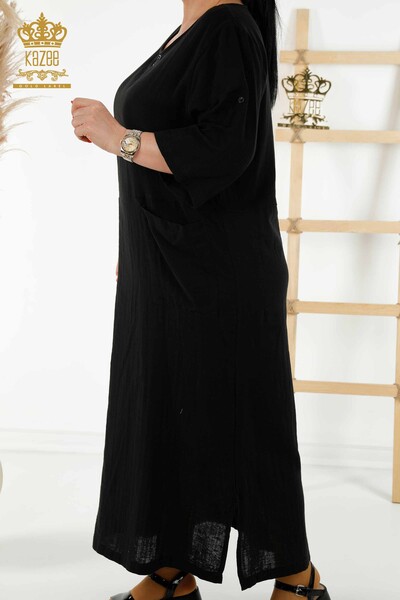 فستان نسائي - جيوب - أسود - 20404 | كازي - Thumbnail