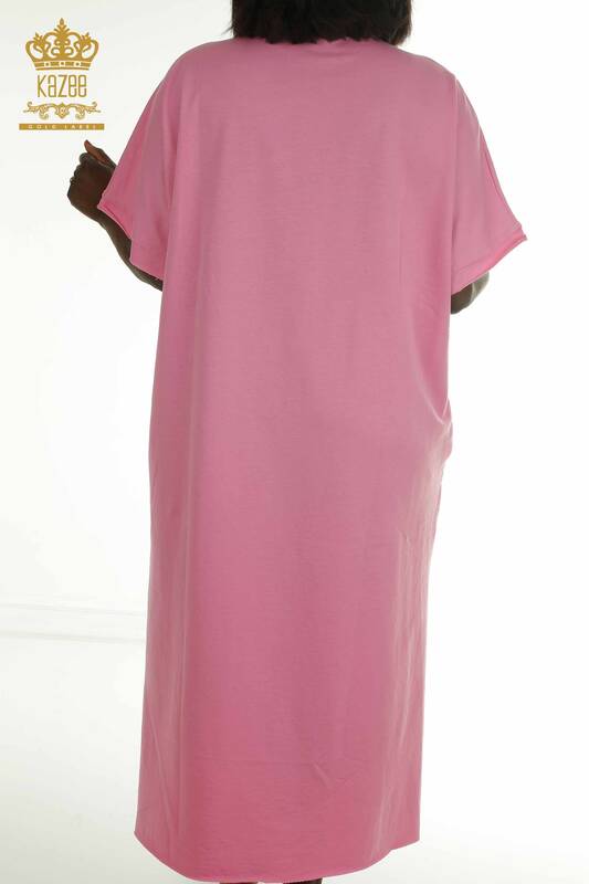 فستان نسائي بالجملة مطرز وردي - 2402-231001 | اس اند ام