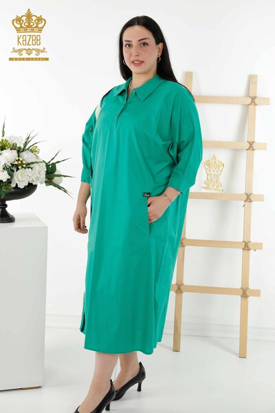 فستان نسائي - مخطط اللون - أخضر - 20380 | كازي - Thumbnail