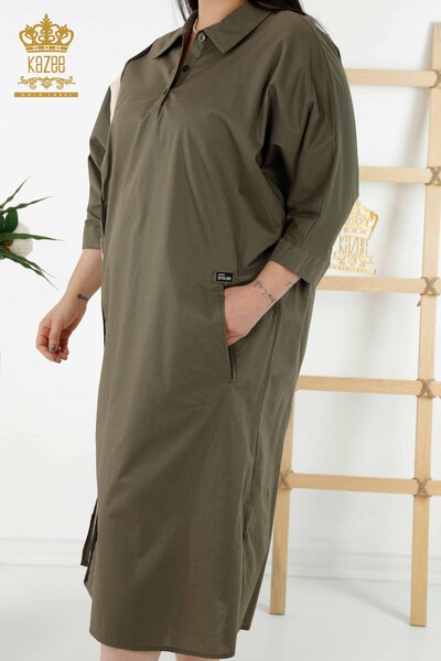 فستان نسائي - لون مخطط - كاكي - 20380 | كازي - Thumbnail