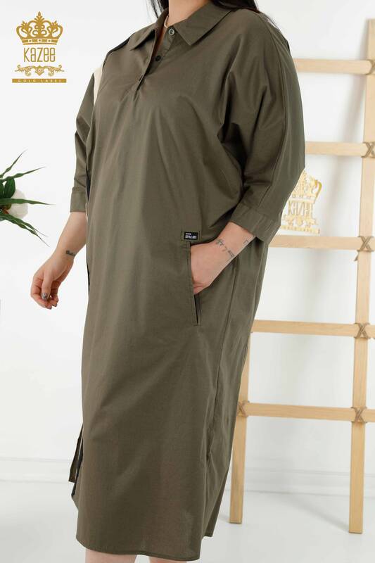 فستان نسائي - لون مخطط - كاكي - 20380 | كازي