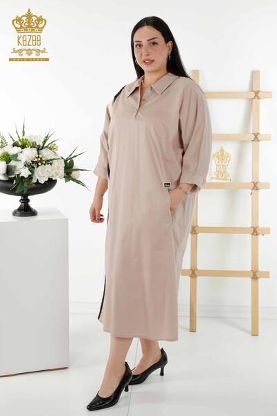 فستان نسائي - مخطط اللون - بيج - 20380 | كازي - Thumbnail