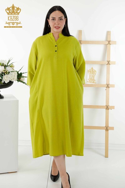 فستان نسائي - نصف زر مفصل - أخضر - 20384 | كازي - Thumbnail