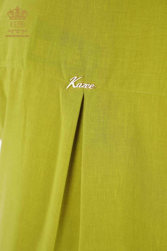 فستان نسائي - نصف زر مفصل - أخضر - 20385 | كازي