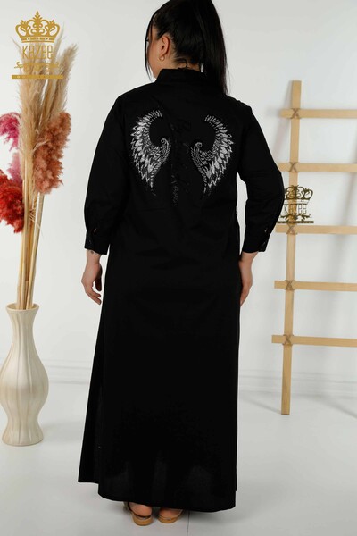 فستان نسائي بالجملة - مطرز بالحجر - أسود - 20262 | كازي - Thumbnail